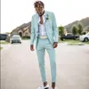 2018 Mint Green Mens Suits Slim Fit Dwa kawałki Tuxedos Wedding Beach Groomsmen dla mężczyzn Peaked Lapel Formal Curting Curting Pants296W