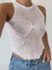 Women's Tanks Camis Apprabant Sexy Hollow Out Knitted Crop Top Fashion Sequins Sleeveless Round Neck Tank Top Streetwear White Slim Mini Vest 230727