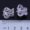 Collana Orecchini Set Majestic Butterfly Purple Cubic Zirconia White CZ Silver Plated Pendant Chain Ring V1000