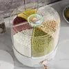 Förvaringsflaskor 6-rutnät roterande grid korn ris dispenser transparent torr mat kök behållare för bänkskivor lock