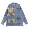 Jaquetas femininas primavera outono jaqueta jeans feminina desenhos animados urso boneca apliques jeans oversize bordados lindos casacos outwear