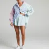 Zweiteilige Damen-Hosen, Trainingsanzüge, langärmeliges Hemd mit Mini-Shorts, gestreifte Stücke, Sets, Damen-Outfits, Blusen, modische Kleidung 230727