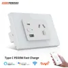 Wtyczki inteligentnych zasilania Wi -Fi Smart Tuya Argentyna Austriata Power Gniazdo ścienne USB Typ Pd 30W dla iPhone Au Plug Outlet Glass Panel Alexa Home HKD230727