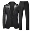 Abiti da uomo Blazer Autunno Prom Party Dress Suit da uomo Nero / Blu Moda Uomo Blazer jacquard piccoli Giacca e pantaloni Taglia 6XL-S 230727