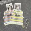 Womens Pullover Sweater Designer Tank Top Knit Sweater Letters Rainbow Stripes Knit Short Sleeve Vest Two Styles