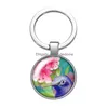 Keychains Lanyards Flower Birds Hummingbird Animals New Glass Cabochon Keychain Bag Car Key Rings Holder Sier Plated Chains Men Wome Dhymv