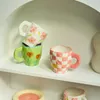 マグカップ韓国のインススタイルの手作りの不規則なマグカップ塗装花セラミックブレックファーストカップコーヒーかわいいお茶カップ