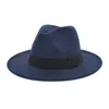 Berets Unisex Spring Solid Color Single Side Wool Felt Jazz Fedora Hats Elegant Men Women Wide Brim Panama Trilby Cap Wholesale