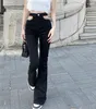 Women's Jeans Hollow Chain Black Flare Cargo Denim Pant High Waist Slim Bootcut Bell Bottom Korean Women Ladies Sexy Gothic Y2k Trouser