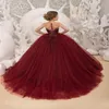 Ball Gown Kids Dark Burgundy Pageant Dress Special Ocassion Dresses Birthday Party Girls Aged 6-14 Years1581
