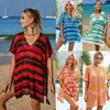 Kobiety swetry 2023 Seksowne luźne puste położenie pullover kobiety swobodne letnie koszule sweter na plażę wakacyjne bikini ochronę przeciwsłoneczną Stripe