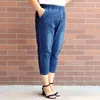 Jeans femme élégant été élastique taille haute femmes décontracté Streewear 3xl-9xl Demin mollet longueur bleu femme H283