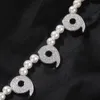 Hip Hop Cubic Zircon 666 Pearl Beads Chain Necklace Mens Rap Jewelry