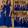 2020 Royal Blue One Shoulder Mermaid Bridesmaid Dresses Sweep Train Simple African Country Wedding Guest Gowns Maid of Honor Dress306n