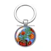 Schlüsselanhänger Lanyards Colorf Schönheit Blumen Mode Glas Cabochon Schlüsselbund Tasche Auto Schlüsselringe Halter Charms Silber Überzogene Ketten Frauen Gi Dhfvg