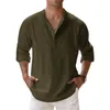 Heren Casual Shirts Katoen Linnen voor Heren Lichtgewicht Henley Beach Hawaiian T 230726 met lange mouwen