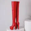 Boots Plus Size 34-46 Over The Knee Boots Women Shoes 17cm Super High Heels Thigh High Boots PU Patent Leather Platform Boots 230727