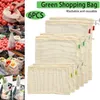 6 pcs Sac à maillage réutilisable Sacs Sacs de légumes en coton non en plastique Lavables See-Through Trawstring for Shopping FP261V