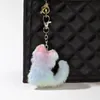 Färgglada hjärta Pompom Keychain Gradient Plush Ball Keyring för Women Handbag Pendant Car Key FOB smycken gåvor