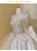 Gorgeous Newest Dubai Crystal Flowers Ball Gown Wedding Dresses Long Sleeve Muslim Lace Satin Wed Gowns Bridal Dress With Detachable Train Beaded Vestidos De