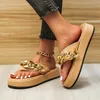 Slippers Plus Size Visgraat Slippers Vrouwen Platte Strand Schoenen Zomer Vintage Metalen Ketting Platform Womens Flip-Flops Sandalen 230726