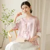 Vêtements ethniques Vêtements de style chinois pour les femmes Traditionnelles Cheongsam Tops Vintage Zen Hanfu Qipao Rose Blouse Chemise Tang Vestes Manteau
