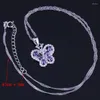 Collana Orecchini Set Majestic Butterfly Purple Cubic Zirconia White CZ Silver Plated Pendant Chain Ring V1000