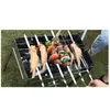 BBQ Tools Accessories BBQ Skewer Rostfritt stål Shish Kebab BBQ Fork Set Långt platt trähandtag Barbecue Needle Meat Grill Outdoor Tools 6st 230726