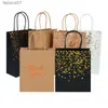 6Pcs Black Bronzing Dot Kraft Gift Bag Wedding Birthday Gift Packaging Portable Shopping Tote Bag Baby Shower Supplies 15x21x8cm L230620