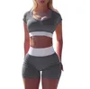 Dames Trainingspakken Gotoola Sport En Vrije Tijd Zomer Contrast Kleur U-hals Korte Mouwen Shorts Tweedelige Set Sexy Navel Yoga Pak