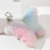 Färgglada hjärta Pompom Keychain Gradient Plush Ball Keyring för Women Handbag Pendant Car Key FOB smycken gåvor