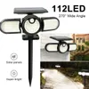 Tuin Decoraties 140 COB Solar Path Light Bewegingssensor Soalr LED Outdoor IP65 Waterdicht Drie Hoofd Schijnwerpers Spotlight 230727