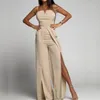 Sets Vrouwen Sexy Off Schouder Bretels Jumpsuits Elegante Eenvoudige Split Rechte Romper Mode Hoge Wiast Effen Body Speelpakjes