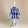 Robes de fille de luxe filles à manches longues robe à carreaux filles automne Style Turndown rayé manches coton robe enfants robes pour les filles 230726