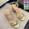 مصمم صندل عالي الكعب للجلود النسائية منتصف الكعب نساء Horsebit Sandal Ankle Buckle Rubber Sole Soles Heeled High Summer Beach Sexy Wedding Shoes with Box