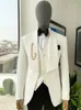 Men's Suits White Men 3 Pieces Blazer Vest Black Pants One Button Design Business Tuxedo Wedding Formal Work Causal Tailored