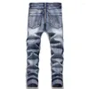 Jeans da uomo Uomo Denim Stampato per pantaloni gotici di design Pantaloni da motociclista streetwear elasticizzati slim fit Hombre Jeans skinny strappati hip-hop