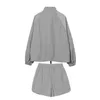 Kvinnor Tvåbitar byxor koreanska mode Summer Shorts Matchning Set Women Casual Striped Short Sleeve Zipper Jacket Suit Female Sportswear 230726