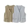 Women's Two Piece Pants 2023 Summer Linen-Blend Set Top And Women Casual Fashion Sleeveless Vest Sets Female Street Suits