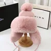 Berets Fashion Lei Feng Hat For Women Autumn And Winter Trapper Earflap Ski Cap Female Thick Warm Beanie Fur Pompom Russain