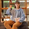 Koreańska moda Koreańska moda zimowa flanel dla kobiet śpiący topy Pełna długość spodnie piżamowe garnitur ciepły żeńska pijama piżama pour femme