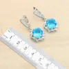 Ketting Oorbellen Set Zilver Kleur Sieraden Voor Vrouwen Bruiloft Wathet Blauwe Zirkoon Armband Lange Hanger Ring Kerstcadeau