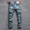 Männer Jeans Street Fashion Männer Retro Blau Elastische Slim Ripped Stretch Hose Gemalt Designer Hip Hop Denim Hosen Hombre