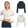 Dames yogajurk met capuchon, kort, hoog elastisch, los, sportyoga, fitness, sweatshirt met lange mouwen