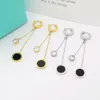 Titanium steel jewelry round diamond black shell tassel earrings women versatile Roman numerals