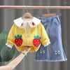 Ensembles de vêtements enfants filles pour bébé fraise princesse veste chemise jean 3 pièces costumes infantile enfant en bas âge fille vêtements ensemble tenues