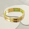 Bangle ALTERA Fashion Green Yellow Beads Babalawo Bracelet Orula Pulsera No Fade Stainless Steel Jewelry for Men and Women Gift Amulet 230726
