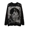 Maglioni da uomo Harajuku Priest Salvezza Stampata Maglieria Streetwear Hip Hop Distrutto Buco Strappato Pullover Maglione Uomo Oversize 230726