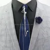Bow Ties Hand Made Blue Ribbon Tie Brooch Set Leopard Lion Pin Men Shirts Girl Boys Collar Neck School Uniform Women Necktie