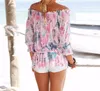 Dames Blouses Shirts Bloemen Gedrukt Strand Vrouwen Zomer Blouse Casual Off Shoulder Top Half Sexy Slash Neck Blusa niet met riem 230726